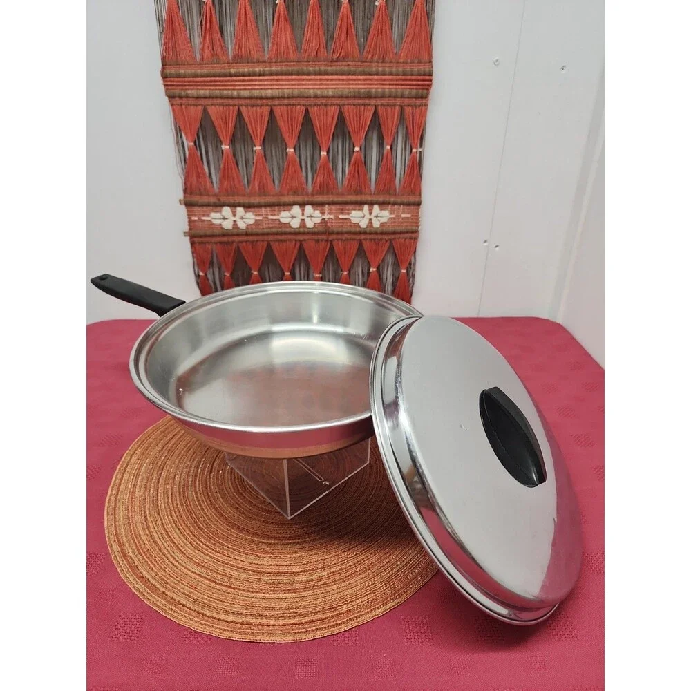 Vintage Ecko Flint Stainless Sterl 11 Inch Frying Pan W Radiant Heat Core 1950s